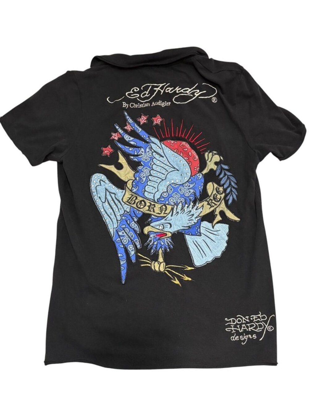Ed Hardy Christian Audigier Polo Shirt Sz XL  Studded Eagle Tattoo Graphic Y2K
